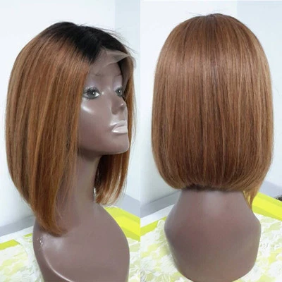 Peluca 100 % brasileña de cabello humano virgen corto bob de encaje completo pelucas delanteras de encaje ombre Foto 1 de 4
