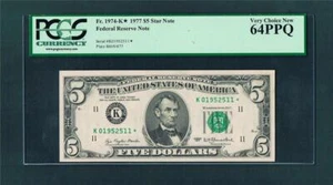 1977 $5.00 Federal Reserve Dallas STAR(Last RUN of 256,000)Note~PCGS-64PPQ!! - Picture 1 of 1