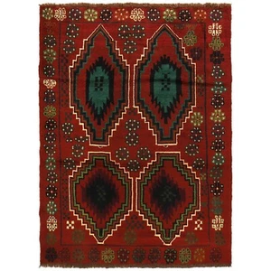 Handmade Traditional Afghan Baluchi Red Color Bedroom Rug 4' 4 x 5' 9 ft -W27312 - Picture 1 of 8