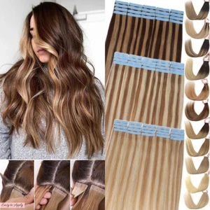 CLEARANCE 80pcs Tape In Real Remy Human Hair Extensions Skin Weft 200g FULL HEAD - Picture 1 of 57
