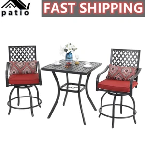 Patio Table Swivel Bar Chairs Set with Cushion Bistro Bar Stool Dining Tables - Picture 1 of 11