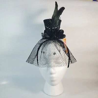 Spooky Village Halloween Head Band Black Rainbow Dot Tophat Feathers - Image 1 of 4