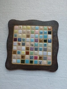 Vintage Mid Century Modern Mosaic Tile Trivet Multi Color Wooden Backing 5.75" - Picture 1 of 2