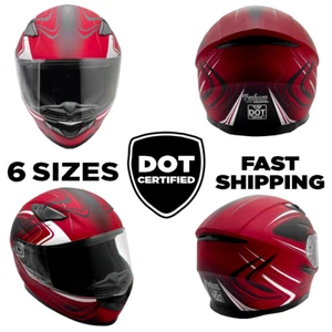 Full Face Helmet w/ Retractable Sun Visor Motorcycle Matte Red Adult DOT - Picture 1 of 9