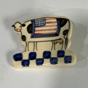 Ceramic Spotted Cow Brooch United States Flag Red White Blue Patriotic Pin - Picture 1 of 7