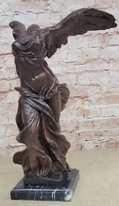 Real Bronze Metal Marble Classical Nike of Samothrace Victory Sculpture Figure - Picture 1 of 10