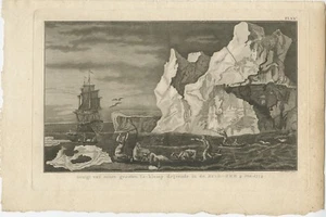 Antiguo estampado de buques cerca de islas de hielo de Cook (1803) - Imagen 1 de 1