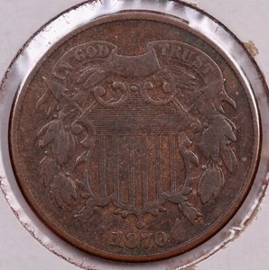1870 Copper 2-Cent Fine+ ***RARE ORIGINAL COPPER 2 CENT*** - Picture 1 of 2