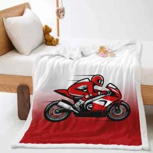 Red New Rapid Motorcycle Race 3D Warm Plush Fleece Blanket Picnic Sofa Couch - Picture 1 of 3