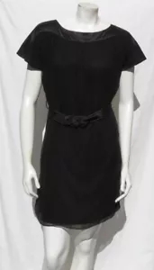 COLLECTIVE CLOTHING US M Black Silk Charmeuse Chiffon Braided Belt Blouson Dress - Picture 1 of 7
