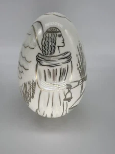 Vintage Painted Porcelain Egg Angel White Gold Green Luster Figurine Paperweight - Picture 1 of 7