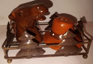 Cracker Barrel Horse Hat Tray Riding Country Salt Pepper Shakers Brown Ceramic - Picture 1 of 15