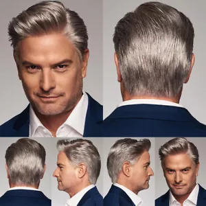 Man Gray Short Hair Synthetic Wig Young Natural Party Cosplay Hairstyle Toupee - Picture 1 of 7