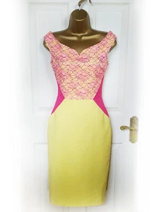 HYBRID Yellow & Pink Lace Bodycon Dress, Size 8 - BNWT - Picture 1 of 6