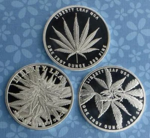 Indica, Sativa & Ruderalis 1oz .999 Fine Silver, 3 Marijuana Cannabis Rounds - Picture 1 of 4