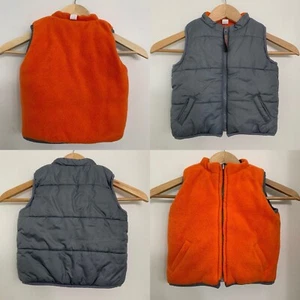 Chaleco acolchado reversible con cremallera completa sin mangas Old Navy 2T naranja polar gris nailon - Imagen 1 de 7