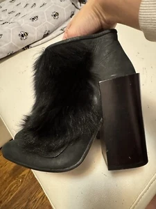 Acne Studios Ankle Black Leather Fur Trim Boots - Picture 1 of 13