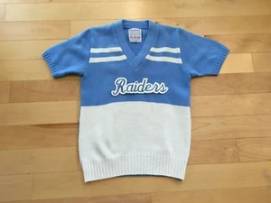 Vintage "Raiders" Short Sleeve Cheerleader Sweater Uniform Top Blue/White - Picture 1 of 6