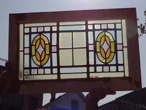 Antique Transom Window with Pastel Stained Glass 16 x 26 - Glass Only is 12 x 22 - Picture 1 of 10