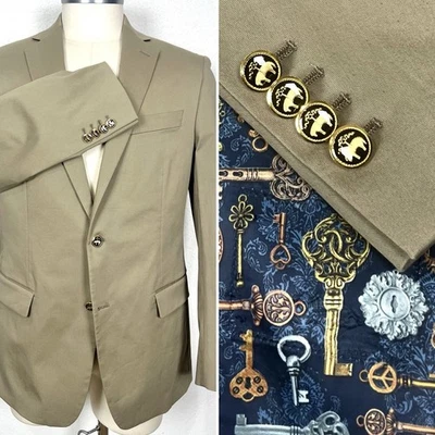 Brooks Brothers Custom Made Cotton Blazer Sport Coat 40L Enamel Logo Buttons - Image 1 of 4