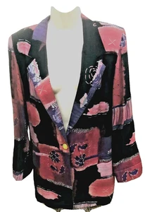 Casual Corner Jacket Medium Purple Black Rayon Lightweight Lined Beautiful 5L70 - Foto 1 di 7