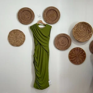 NUEVO VESTIDO MIDI DRAPEADO ESPALDA ABIERTA ACANALADO DRAPEADO VERDE CEÑIDO ASOS 4 - Imagen 1 de 7