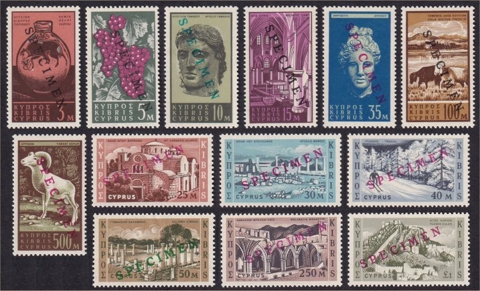 Cyprus, 1962 Definitives Overprinted 'SPECIMEN'. SG 211-23 Unmounted Mint MNH - Image 1 of 1