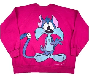 Vintage Looney Tunes Sweatshirt Adult XL Pink Crew Neck Calamity Coyote AOP 90s - Picture 1 of 12