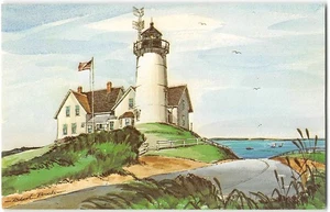 NOBSKA LEUCHTTURM Wald Loch KAP COD Weinberg Sound Robert Brooks Kunst Postkarte - Bild 1 von 2