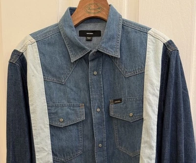 Camisa Diesel Denim Jean Bloque de Color Perla Occidental Botones a Presión Manga Larga Talla M Foto 1 de 4