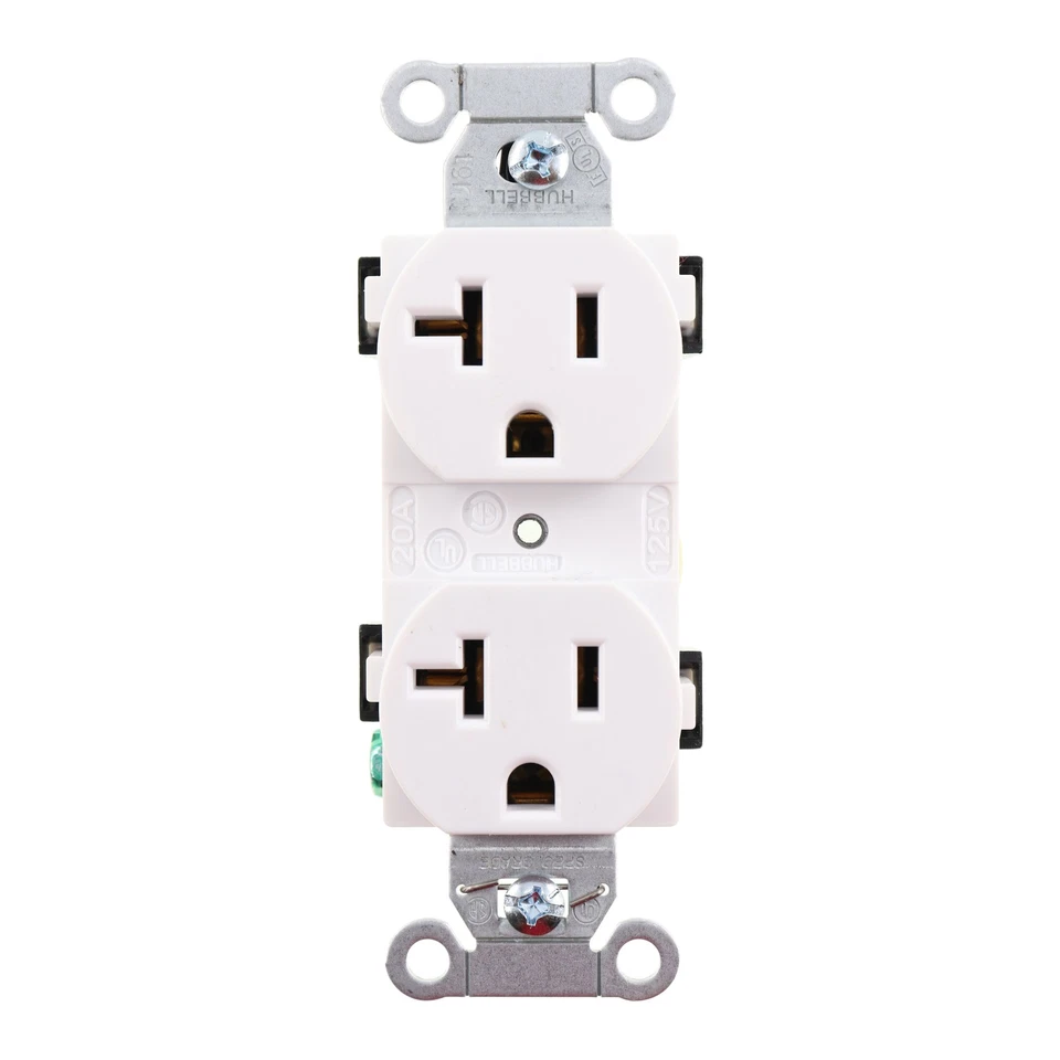 HUBBELL 5352AW RECEPTÁCULO DÚPLEX HOJA RECTA, 20A, 125V, NEMA 5-20R, BLANCO Foto 1 de 1