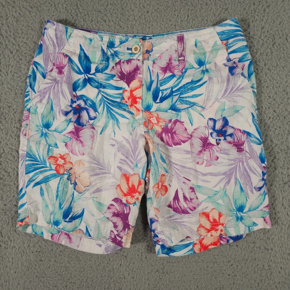 Tommy Bahama Pantalones Cortos Mujer 6 Blanco Azul Valentina Villa Lino Bermudas Hawaianas Foto 1 de 4