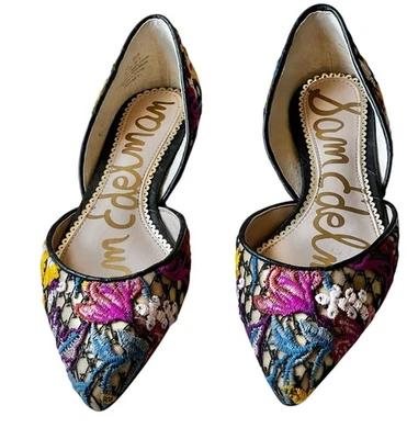 Sam Edelman Rodney Mujer 6.5M Floral Bordado Punta Planos D'Orsay Encaje Foto 1 de 4