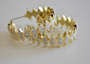 HOUSE OF HARLOW 1960 Gold-Tone & White Howlite Hoop Earrings- $98 NWT - Picture 1 of 7