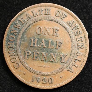 Australia 1/2 Penny 1920, Coin, Inv#F026 - Picture 1 of 2