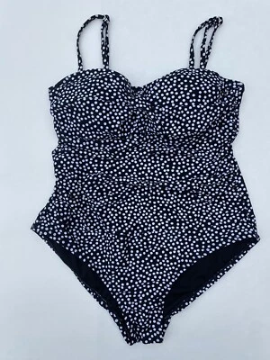 Catalina Mujer M 8 10 Una Pieza Negro Traje de Baño Forrado Traje de Baño Lunares Foto 1 de 4