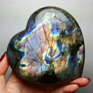 TOP 337G Natural Purple Rainbow Labradorite Heart Crystal Polished Healing YWB76 - Picture 1 of 12