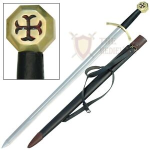 Knights Templar Crusader Arming Sword Leather Scab Carring Belt Red Cross Pomme