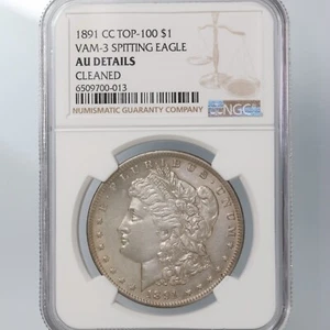 1891-CC Morgan $1 VAM-3 Spitting Eagle NGC AU Details Cleaned - Picture 1 of 4