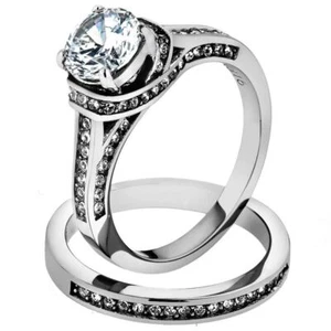 ARTK1919 Acero Inoxidable 2,75 quilates Corte Redondo AAA CZ Anillo de Boda Banda Set Para Mujer - Imagen 1 de 5