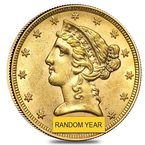 $5 Gold Half Eagle Liberty Head - Almost Uncirculated AU (Random Year) Cover