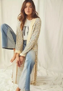 NEW FREE PEOPLE Sz S WILD NIGHTS DUSTER MAXI KIMONO PRINTED JACKET DITSY FLORAL - Picture 1 of 2
