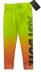 NIKE Dri-fit Girls Size 6 Volt JUST DO IT Athletic Leggings NEW - Picture 1 of 10