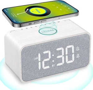 Radiosveglia in Legno Con Stazione Di Ricarica Induttiva, Altoparlante Bluetooth - Zdjęcie 1 z 12