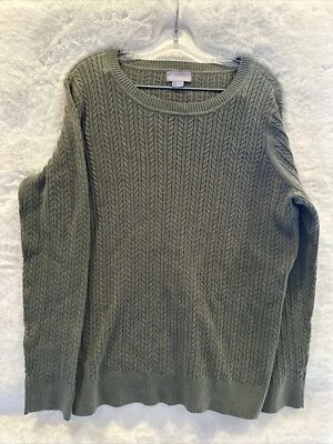 Women’s Laura Scott Knit Sweater Size 2X Olive Green Long Sleeve Crew Neck - Image 1 of 4