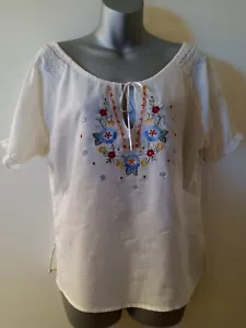 BLUSE SHIRT BESTICKT BLUMEN MEHRFARBIG BOHO DAMEN TEEN - Bild 1 von 8