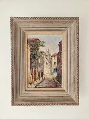 Pintura al óleo original Henri Pierrel Rue Norvins París escena callejera años 50 Foto 1 de 4