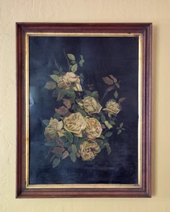20. Jh. Amerikanische Schule Ölgemälde Stillleben Rosen auf Weißblech, 27" x 21" - Bild 1 von 11