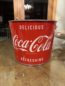 Coca-Cola Coke Metal Tin Ice Bucket Pail Tub w/Coke Bottle Handle - Picture 1 of 4