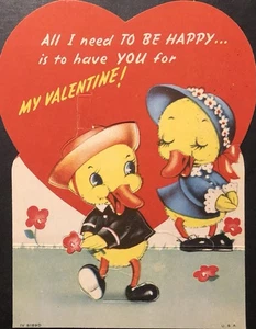 Vintage Die Cut Valentine Greetings Adorable Boy/Girl Ducklings Have You 4 Valen - Picture 1 of 2